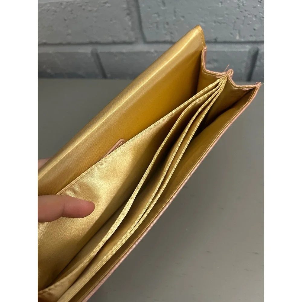 Mary Square Rose Gold Clutch Wallet Saffiano Vegan Leather